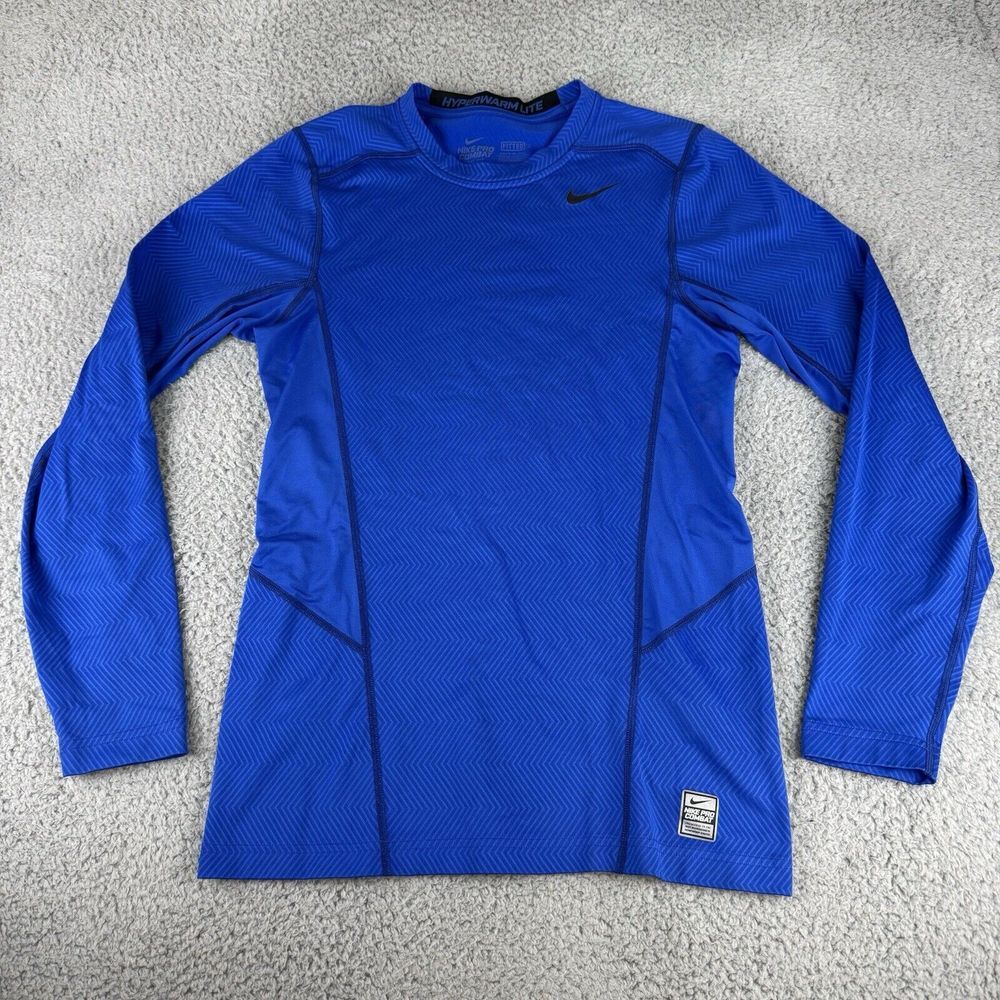 Nike Pro Combat Hyperwarm Lite Men's Small Fitted Blue Crew Neck 618984-494